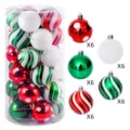 Set of 30 shatterproof 6cm Christmas balls with classic striped and polka dot patterns - 30 Pieces Set (6cm) / Red Green & White (No.10)