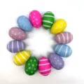 Set of colorful painted plastic Easter eggs with polka dots and stripes for decoration - Style Q / 12 Pieces/Pack (6cm) / Colorful