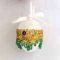 Bohemian style 6cm white Easter egg ornament with sequins and green tassels hanging - Single (6cm) / White Green