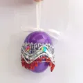 Decorative purple 6cm Easter hanging egg with Bohemian style sequin lace and white ribbon - Single (6cm) / Purple & Red