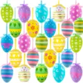 Collection of colorful hanging Easter eggs with mixed patterns for home decoration - Style A / 24-Piece Set (6cm)