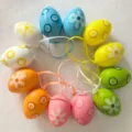 Colorful patterned Easter eggs set with matching hanging ribbons arranged in a circle. - Style B / 12 Pieces/Pack (6cm)