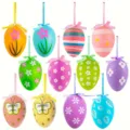 Set of 12 colorful hanging Easter egg ornaments featuring vibrant floral and striped patterns - Style N / 12 Pieces/Pack (6cm)