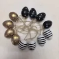 Easter hanging eggs set with dots and stripes in black gold and white finish - Black Gold Style A / Set of 12 (4cm)