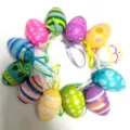 Set of colorful hanging Easter eggs with diverse painted patterns arranged in a circle - Style K / 12 Pieces/Pack (6cm)
