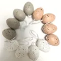 Speckled Easter egg ornaments in earth tones with white hanging ribbons for decor - Style G / 12 Pieces/Pack (6cm)