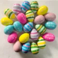 Set of colorful patterned hanging Easter eggs featuring floral and striped designs for decor - Style B / 24-Piece Set (6cm)