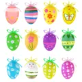 Set of 12 colorful hanging decorative Easter eggs with various floral and striped patterns - Style E / 12 Pieces/Pack (6cm)