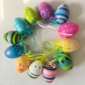 Set of 12 colorful Easter eggs with hanging ribbons for festive home party decoration - Style A / 12 Pieces/Pack (6cm)