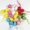 Colorful hanging Easter eggs with floral and polka dot patterns for home decor - Style C / 24 Count (4cm)