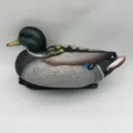 Side view of a realistic plastic mallard duck decoy for garden or pond decoration. - Large Male Duck