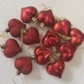 12pcs set of 4.5cm red heart-shaped plastic ornaments with mixed finishes for decor - Set of 12 / Red (Shiny Matte Glitter)