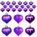 Set of 12 purple heart-shaped ornaments in matte, glitter and glossy finishes for decor - Set of 12 / Purple (Shiny Matte Glitter)