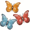 3D hollow-out metal butterfly wall decor set of 3 in vibrant orange, blue, and red - Set of 3
