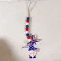 Handmade Independence Day wooden bead ornament with patriotic gnome holding US flag - Star Hat Gnome (Style 4)