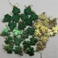 A set of 24 St. Patrick's Day clover hanging ornaments in green and gold colors - Gold and Green Clover Mixed Color Style / Set of 24
