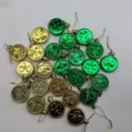St. Patrick's Day shamrock clover coin hanging ornaments set in festive green and gold - Gold and Green Thick Coin Style / Set of 24