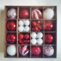 Assorted red and white 44pcs Christmas tree ornament set presented in a grid gift box - 44 Pieces / Red White