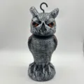 Realistic plastic owl decoy with vivid orange eyes for outdoor garden bird deterrent - Shaking Head Long Ear with Hook / Bag Packaging