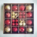 Set of 44 red and gold Christmas ball ornaments in various festive textures and patterns. - 44 Pieces / Rose Gold Red