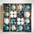 Assorted 44-piece Christmas ball ornament set in blue and white theme gift box packaging. - 44 Pieces / Blue & White