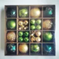 44pcs green and gold Christmas ornaments set in a brown gift box for holiday decor - 44 Pieces / Green Gold