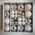 Set of 44 white and silver Christmas ornament balls in a decorative storage gift box - 44 Pieces / Silver White