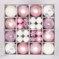 Set of 44 pink and white Christmas ball ornaments with snowflake and reindeer patterns - 44 Pieces / Pink & White