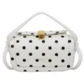 Classic white handbag featuring black polka dot pattern and a golden shell clasp - Polka Dot White