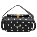 Chic black and white polka dot box handbag in premium leather with gold shell clasp - Polka Dot Black