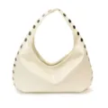 Stylish cream white PU leather underarm bag with decorative silver rivet studs - White Without Pendant
