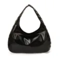 Trendy black shiny PU leather underarm bag with silver rivet studs for women - Black Without Pendant
