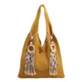 Gelbe Stricktasche für den Sommerurlaub mit Ringen und Quasten-Talismann - Gelb
