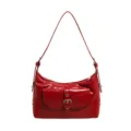 Vintage style red oil-wax leather underarm shoulder bag with buckle pocket for women - Red