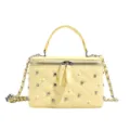 Elegant yellow quilted box bag with pearl and rhinestone accents plus chain strap - L / Yellow