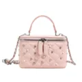Elegant pink quilted vanity bag featuring pearl and rhinestone embellishments with chain strap - L / Pink