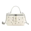 Elegant beige quilted vanity box bag with pearl and rhinestone accents - L / Beige