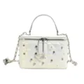 Elegant pearl white quilted vanity box bag with sparkling rhinestones and pearls for women - L / Pearl White