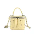 Yellow quilted mini box bag featuring shimmering rhinestones and elegant pearls design - S / Yellow