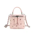 Elegant pink quilted box bag with pearls and crystals featuring silver chain strap - S / Pink
