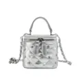 Silver quilted mini box bag with pearl and rhinestone embellishments and chain strap - S / Silver
