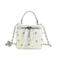 Elegant pearly white diamond quilted box handbag with rhinestones and pearl accents - S / Pearl White