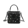 Elegant black quilted vanity box bag with pearls crystals and chain strap - S / Black