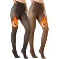 Thermal fleece lined faux translucent tights for women, winter thick warm nude pantyhose. - One Size Thin Fleece 200g / Coffee Full Footed