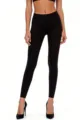 Detailed view of opaque 120D black velvet ankle-length leggings on a fit model - One Size / Bottoms / Black