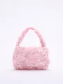Pink sequin handbag for women sparkling evening party tote stylish short handle shoulder purse bag - Pink Sequin Style (8019)