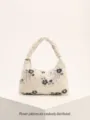 Elegante Spitzen-Pailletten-Handtasche mit Blumenstickerei, schicke Abendtasche für Partys. - Baumwollgriff Spitze Schwarze Blumen Pailletten
