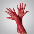 Detailed view of red lace fishnet gloves with intricate rose floral patterns - One Size / Red