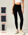 Slimming black ribbed leggings for women featuring ankle stirrup and full-foot options - Bottoms / Ankle-Length (130g) / Black