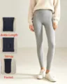 Grey ribbed cotton leggings in ankle-length, stirrup, and full-foot styles for winter - Bottoms / Ankle-Length (130g) / Light Gray